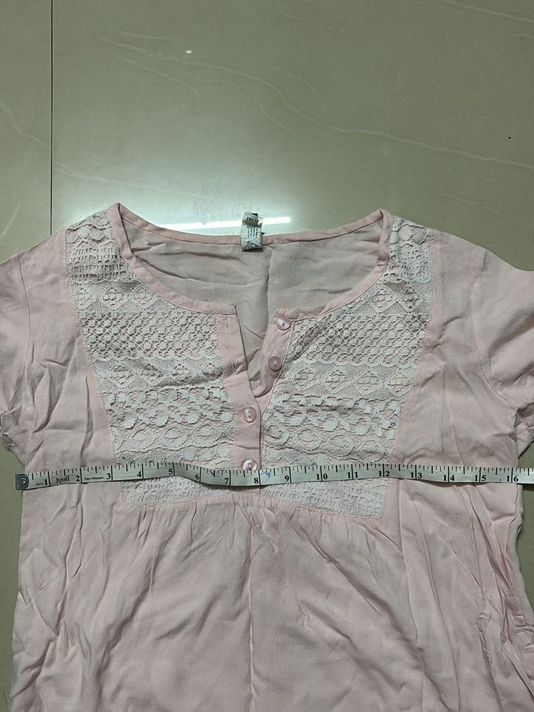 Baby Pink Net design Short Kurti