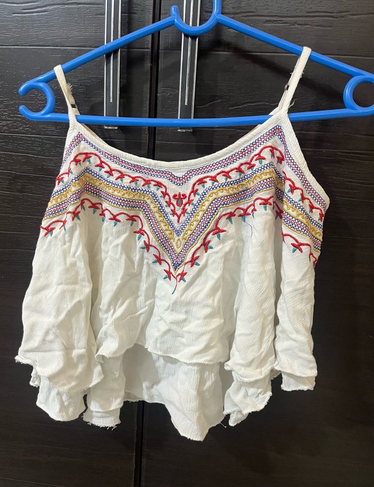 Embroidered White Crop Top