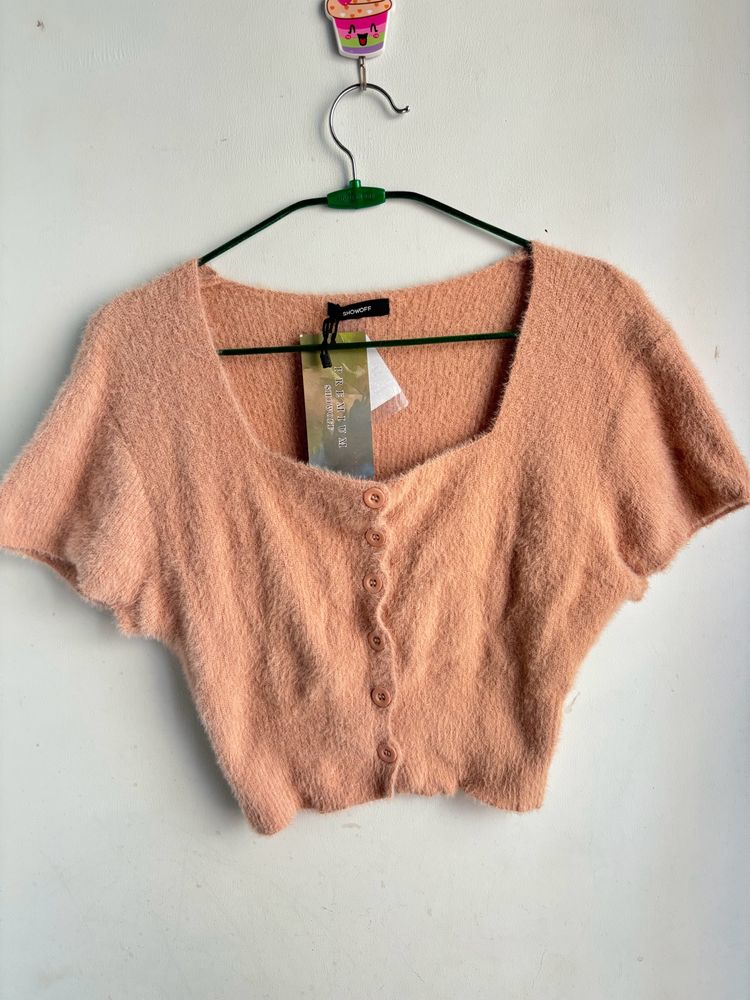 Women Peach Solid Crop Top