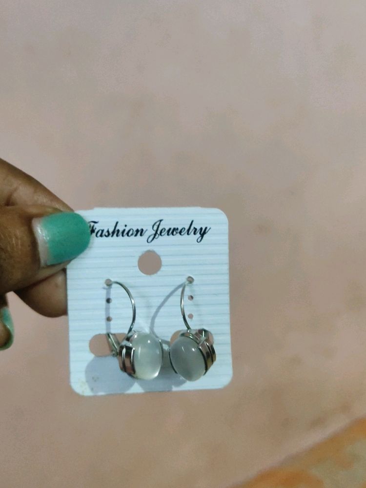 White Stoned Ring Earrings