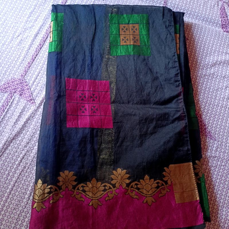 💐elegant Saree💐Black Ganga Jamuna Border