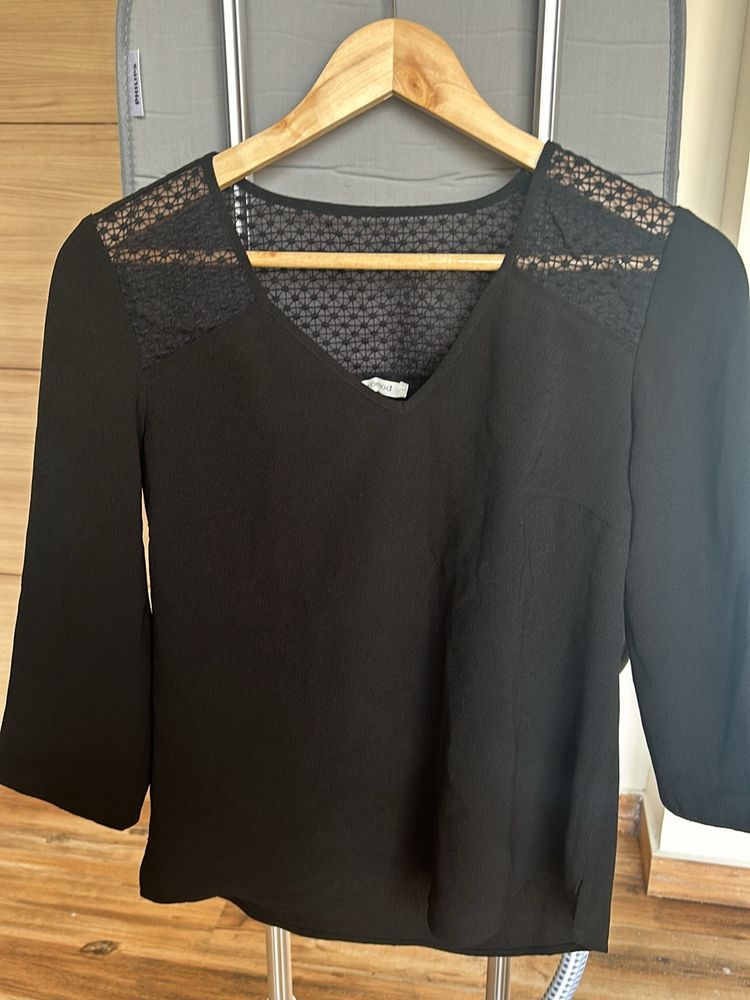 Black Solid Top With Net Embroidery