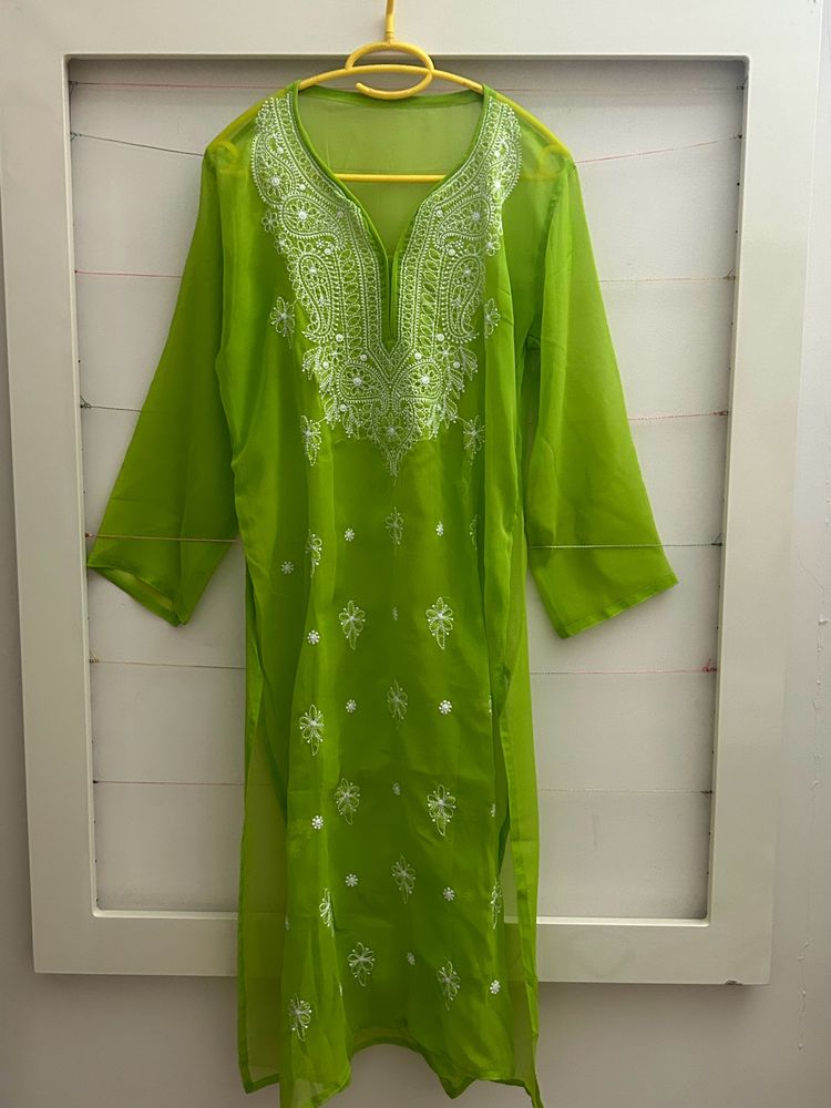 Green Georgette Chikankari Kurta