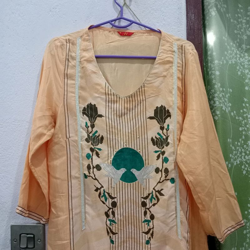 Art Silk Peach Straight Kurti