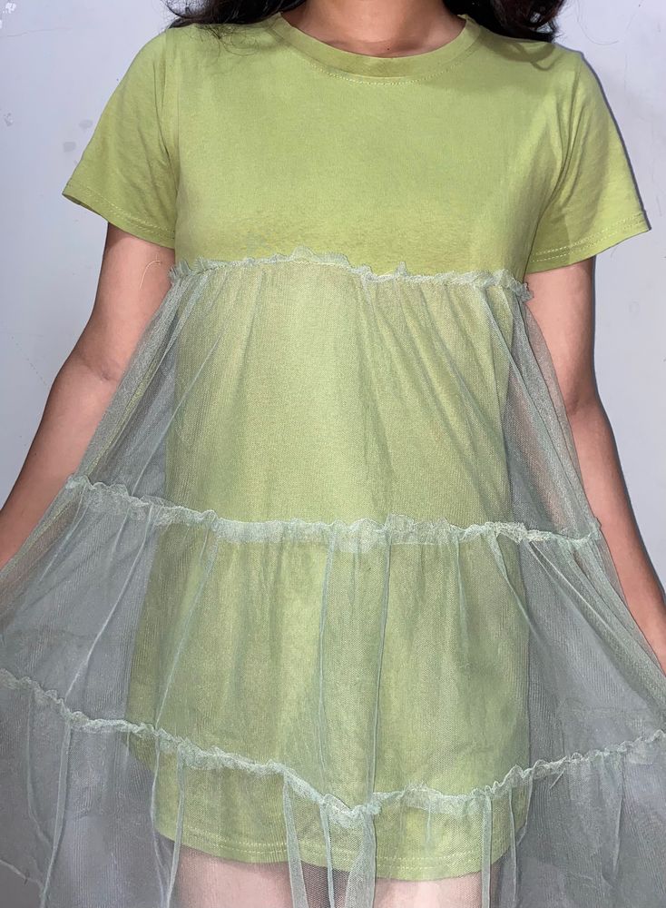 Korean Green Summer Mesh Dress