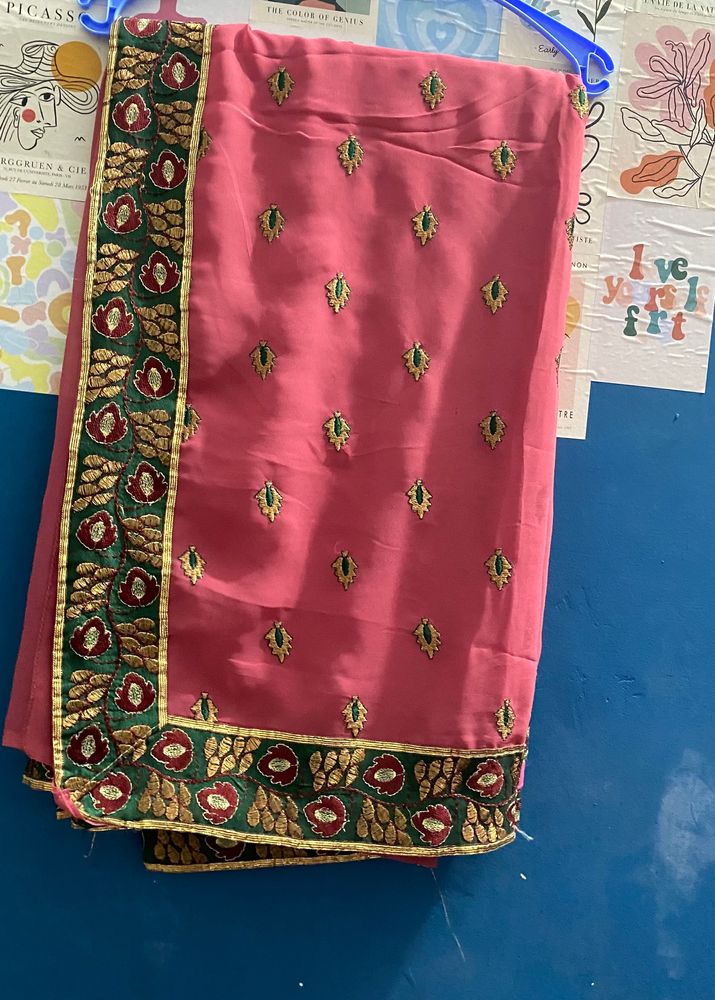 Onion Color Saree With Green Border