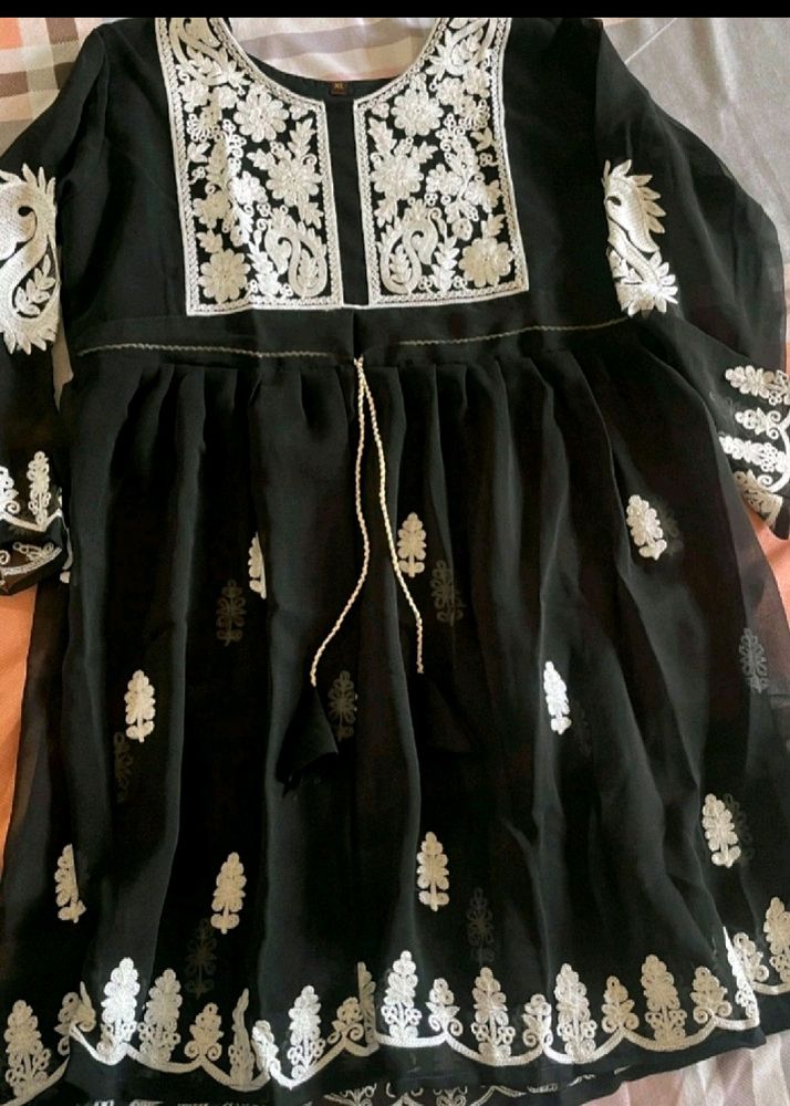 Short Chikankari Black Kurta