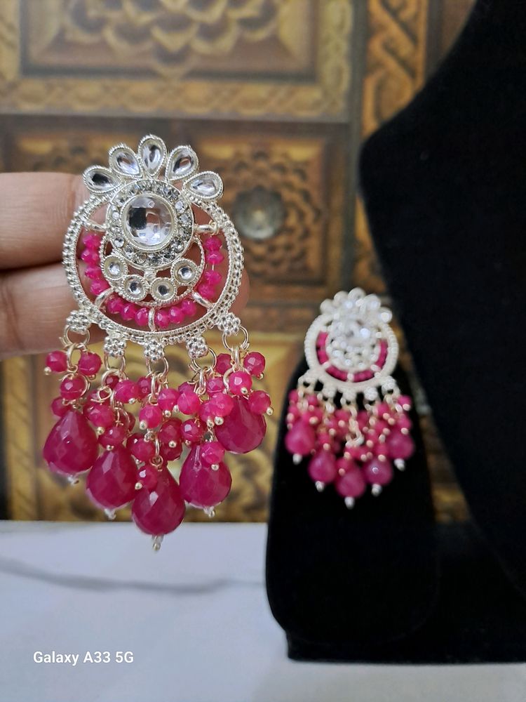 Beautiful Small Mirror And Stone Work Earings.