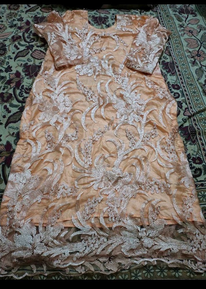 Beautiful Pakistani Suit Peach Color Embrioded