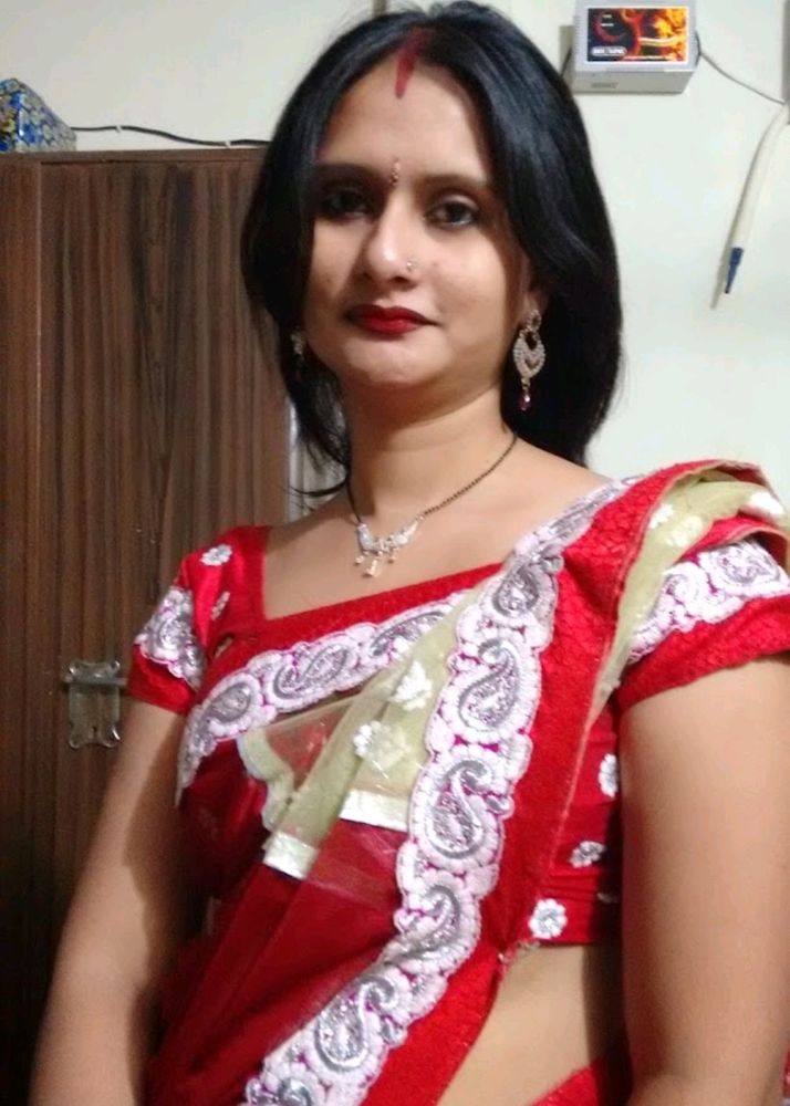 Red Net Saree