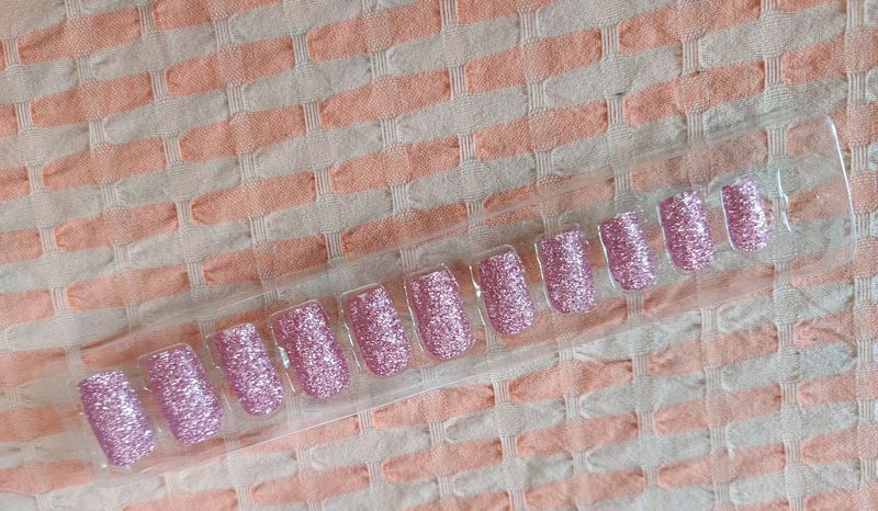 Glitter Pink Press On Nails