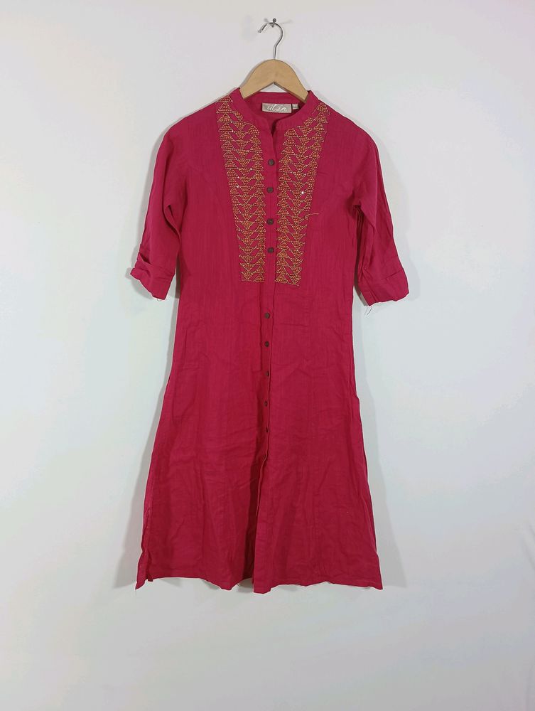 Rose Pink Embroidered Casual Kurta (Women)