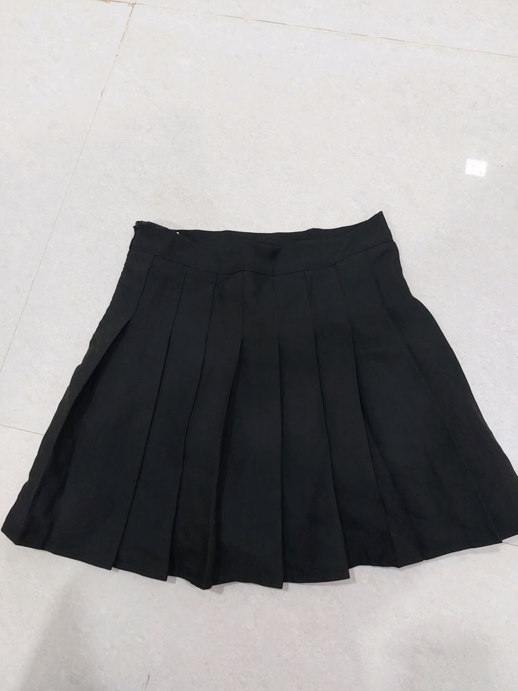 Urbanic Pleated A-line Black Mini Skirt With Short