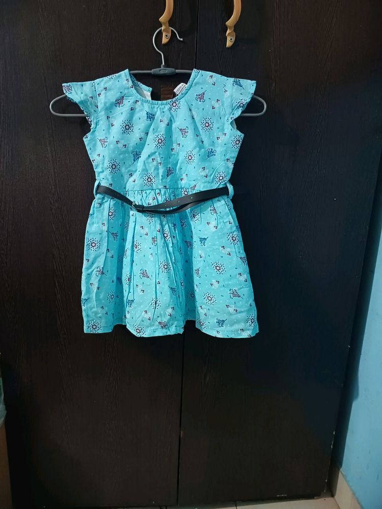 New Cotton Floral Frock With Belt for 1-2 Year