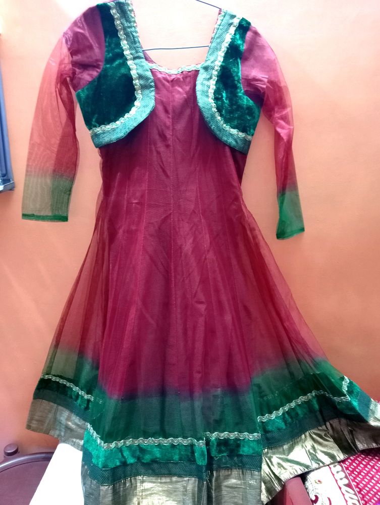 Ethnic Net Frock With Attached Jacket