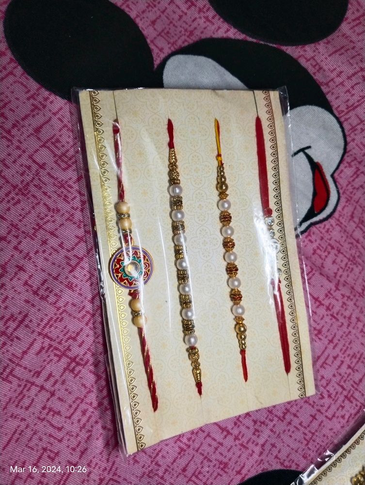 New Set Of 4 Stone & Pearls Beaded Thread Rakhi