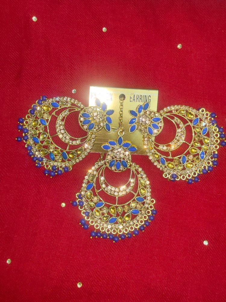 Chand bali earrings with maang tikka