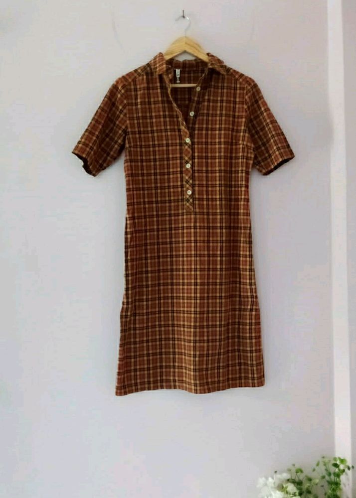 Cotton Plaid Button Down Shiftdress