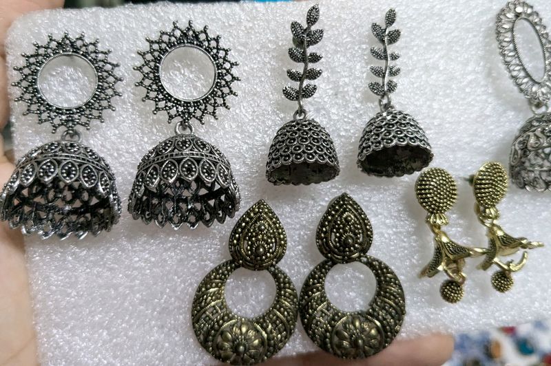 5 Oxidised Jhumka Zumka Earrings Silver Golden