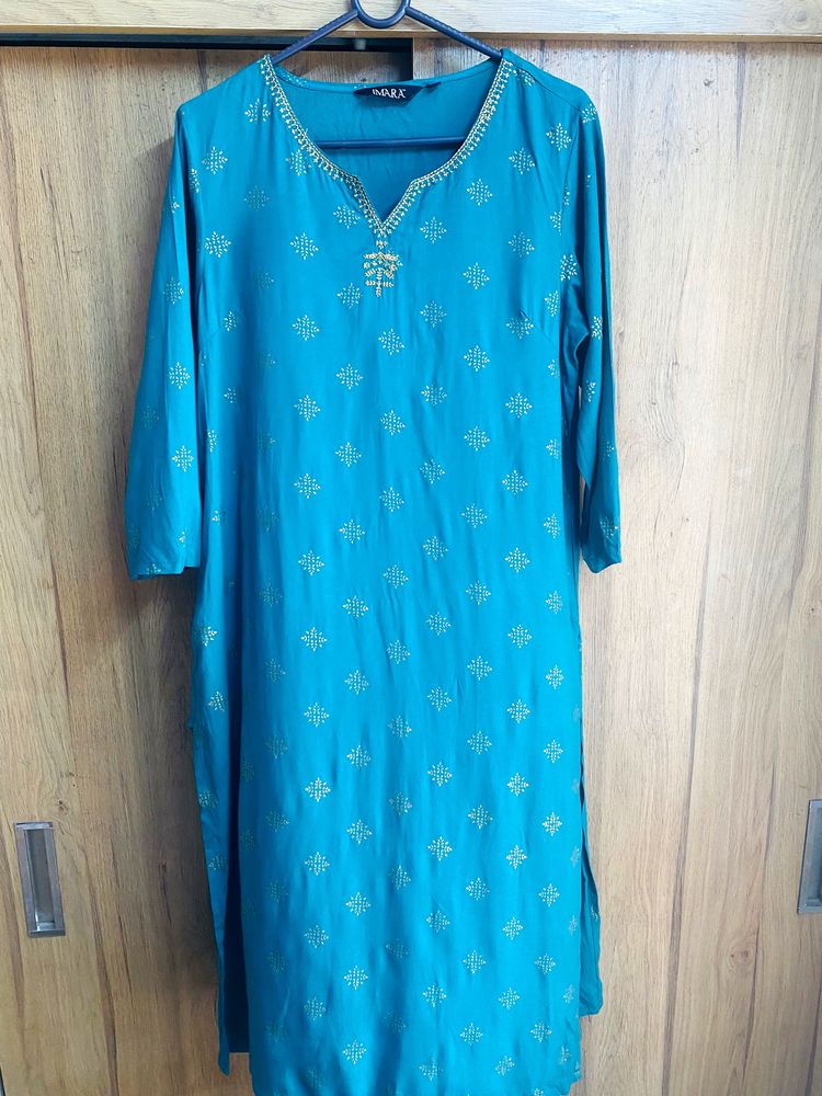 Imara Green Embroided & Printed Kurta Size-M