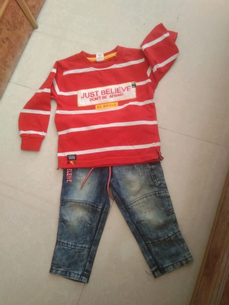 Kidzello Brand New Denim N Tshirt Set