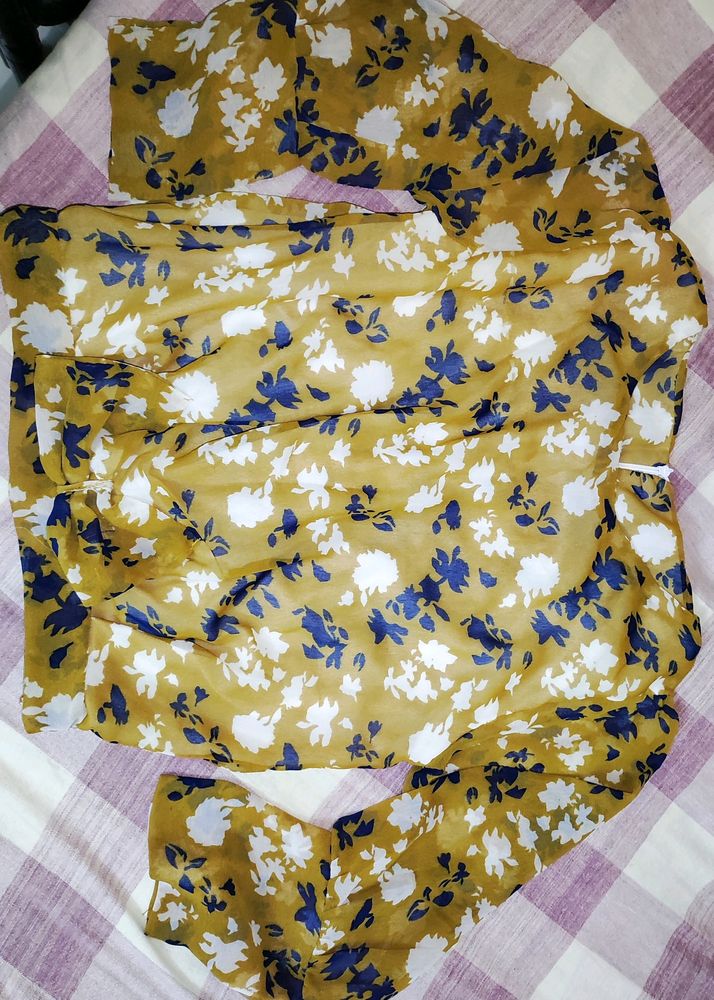 Yellow Colour Floral Short Tops