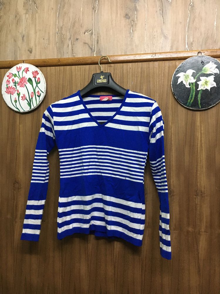 Myntra Blue Striped Sweater