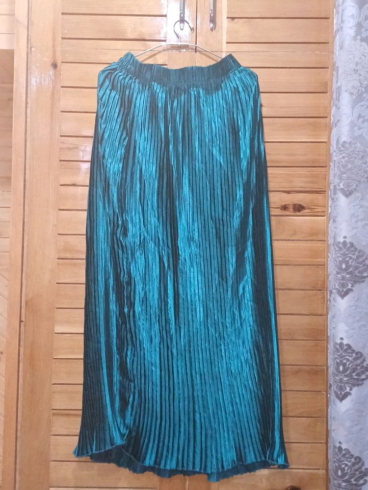 Beautiful Teal Satin Pleated Maxi Skirt