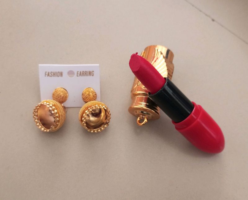 Free Gift Available ✅ 🎁 Earring And Lipstick 💄