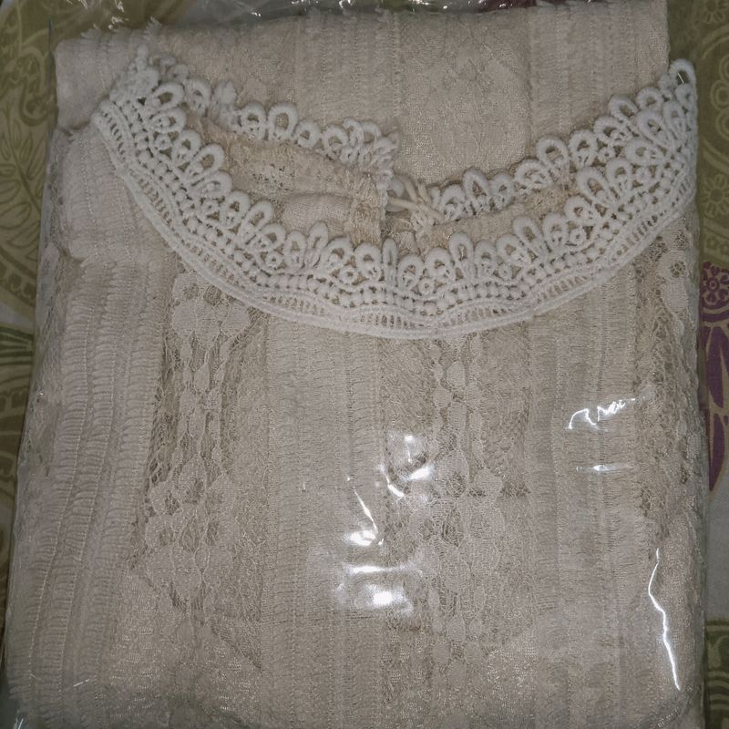 Cute Cream Top With Net Embroidery