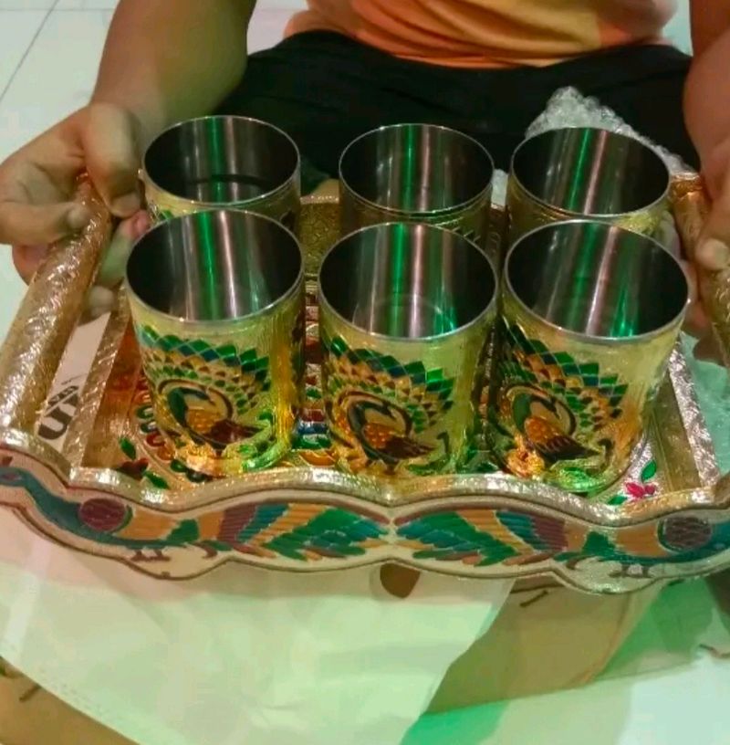 Festive Offer Beautiful Meenakari Glass Nd Tray Se