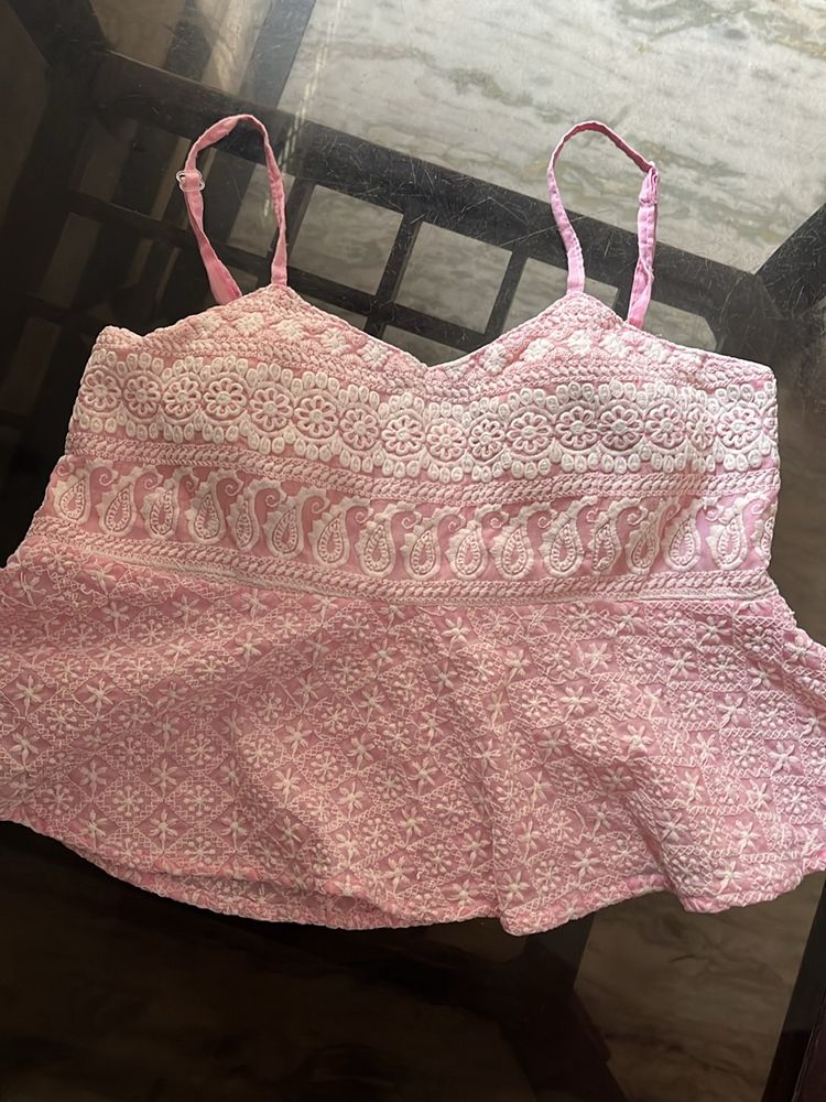 Pink Embroidery Crop Top