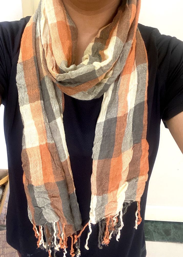 Orange Checks Cotton Stole