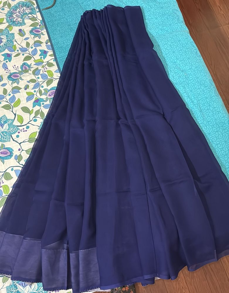 Chiffon Dark Blue Saree 🎁