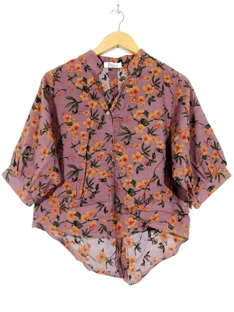 Meganta Floral Printed Collar Neck Top (