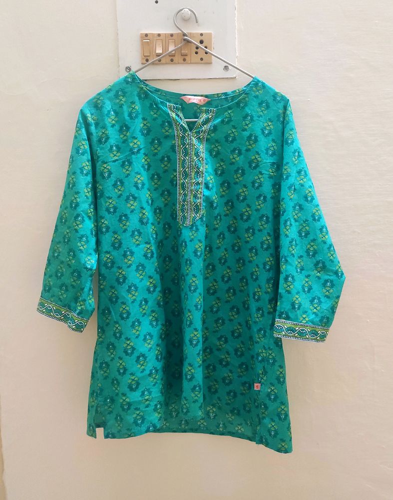 Teal Short Cotton Kurta