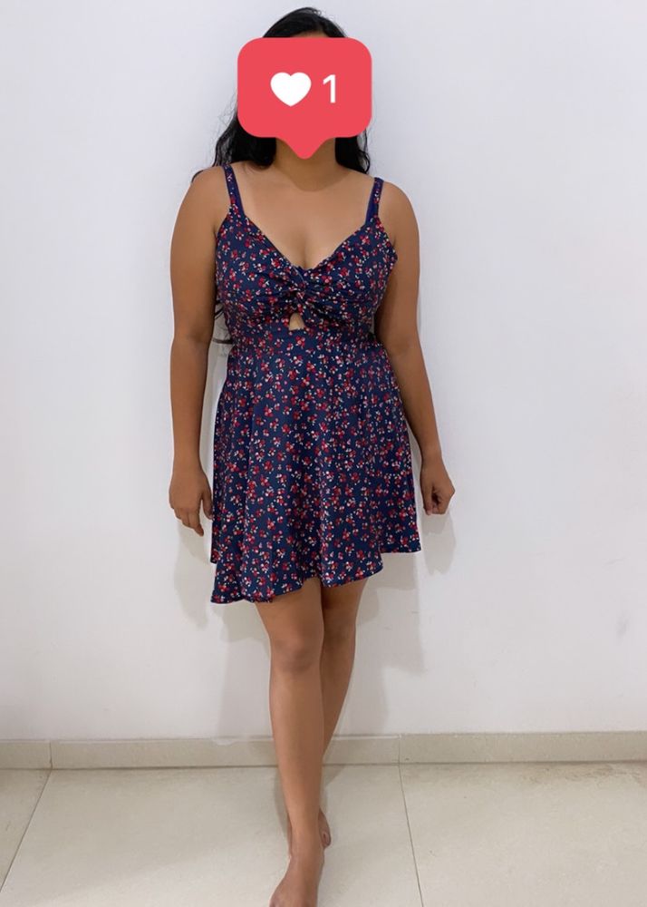 Berrylush Navy Blue Floral Dress With Freebie