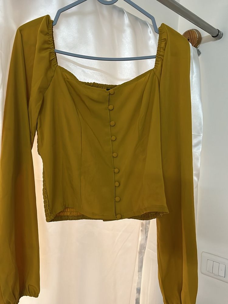 Casual Full Sleeve Solid Women Yellow Top