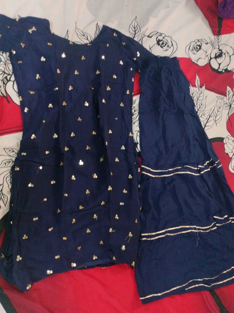 Dark Blue Sharara Kurta Set