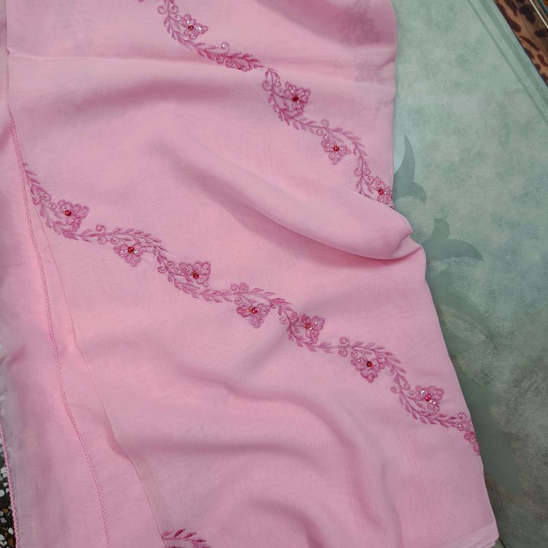 pink embroidered saree