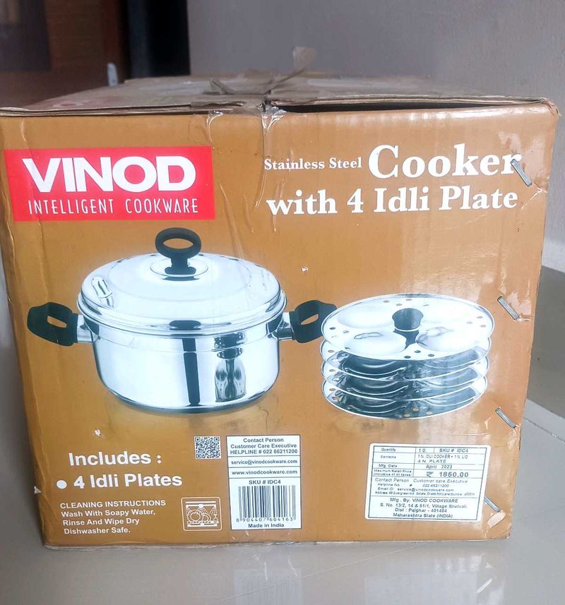 "New" VINOD INDUCTION IDLI COOKER With 4 Idl Plate