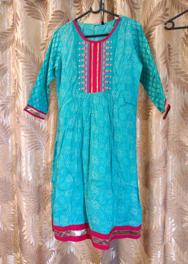 Beautiful soft silk printed kurti with Gota Work.