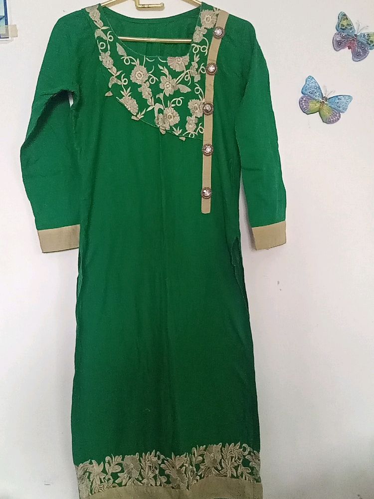 Green Cotton Silk Kurti