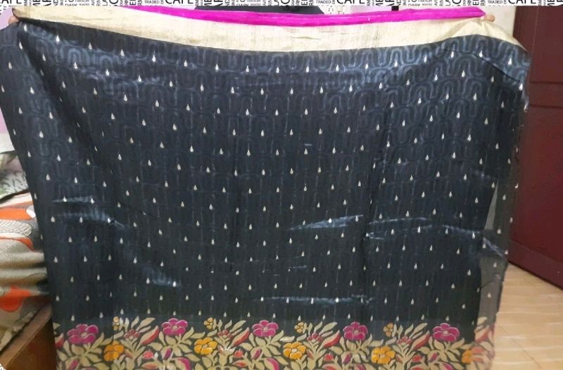 Jute cotton black saree