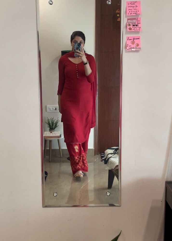 Red Plazzo Suit With Dupatta