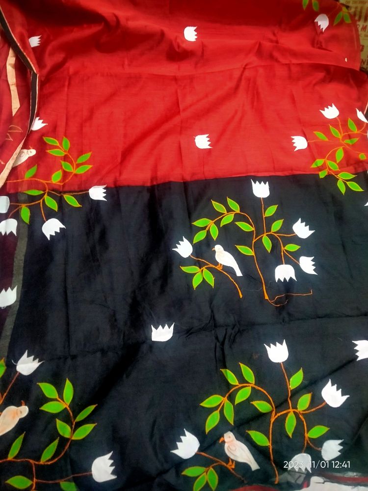 Red And Black Cotton Saree