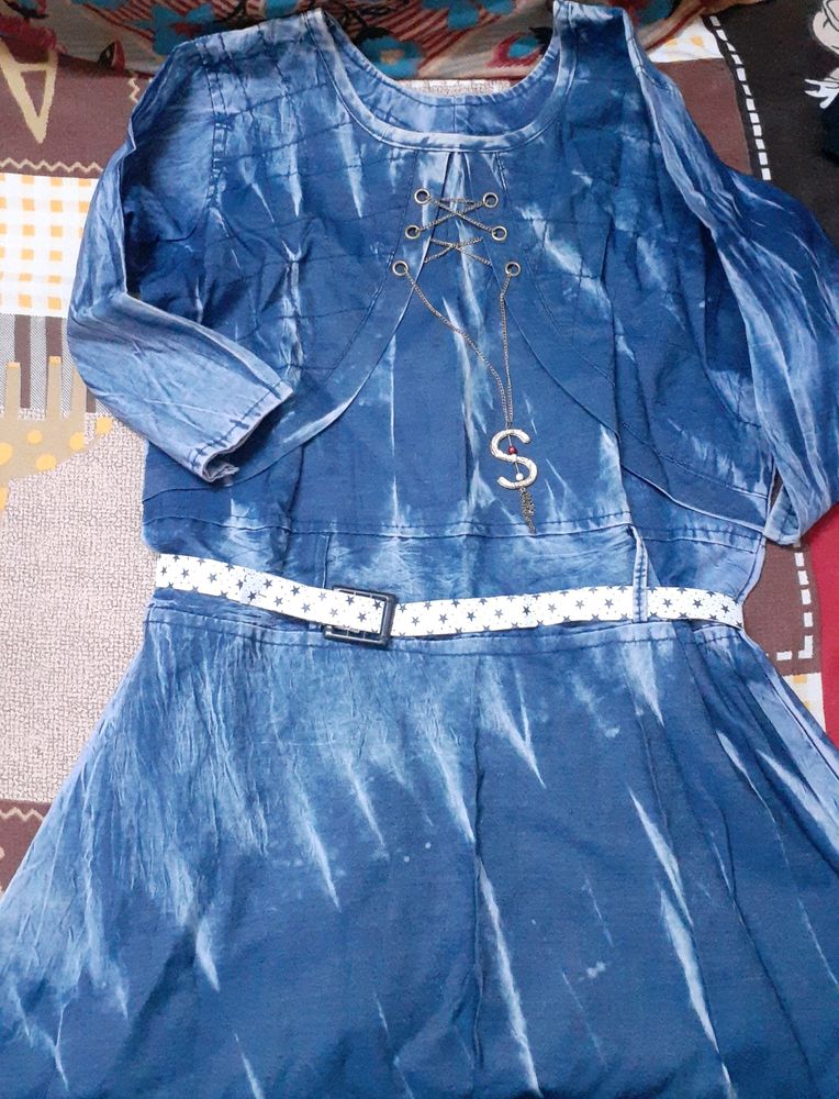 Denim Dress with Belt