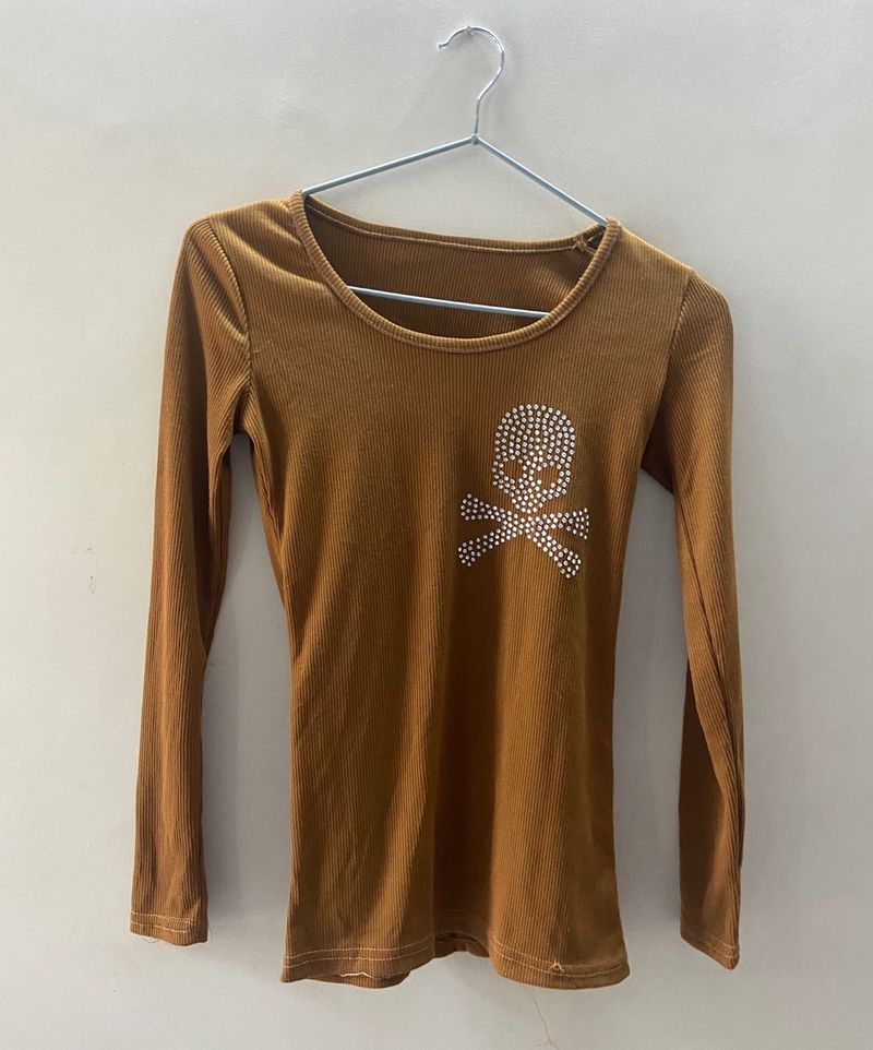 Y2k brown skull tee