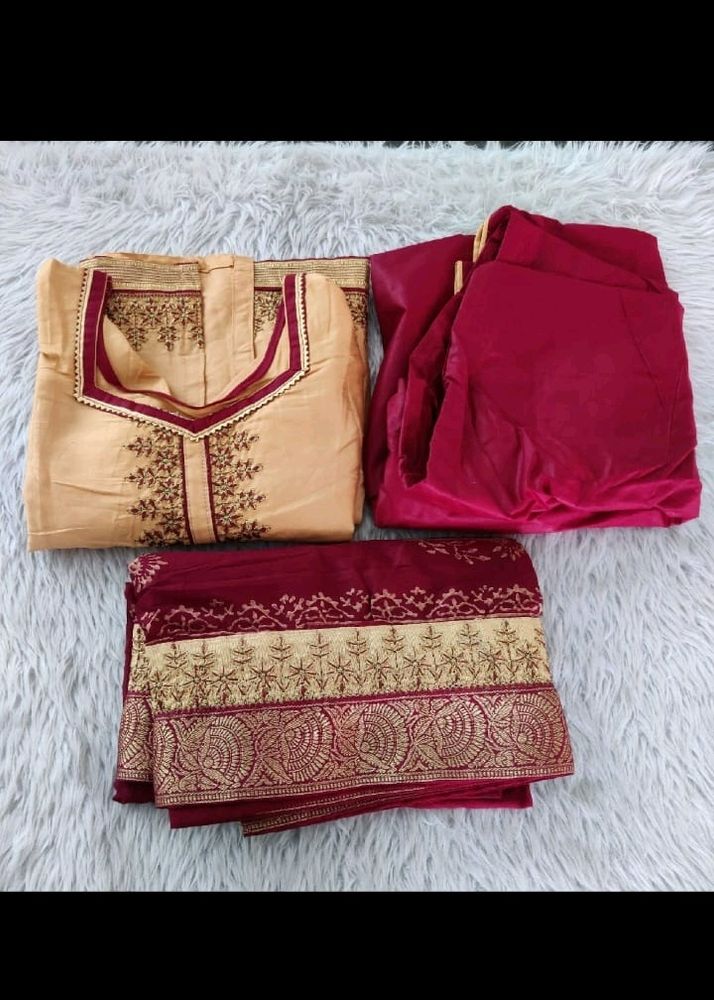 Yellow Orange and Maroon Embelished Kurta Set