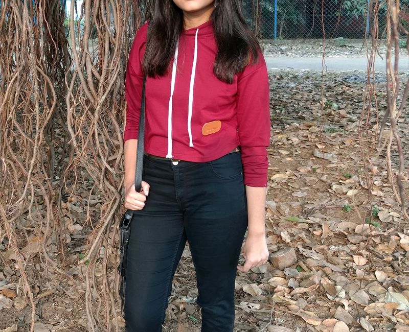 Full Sleeves Maroon Cropped Hoodie